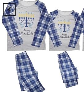 Chicmatchy Hanukkah Pajama Set w/the Menorah on the Top & Blue Plaid Bottom 4